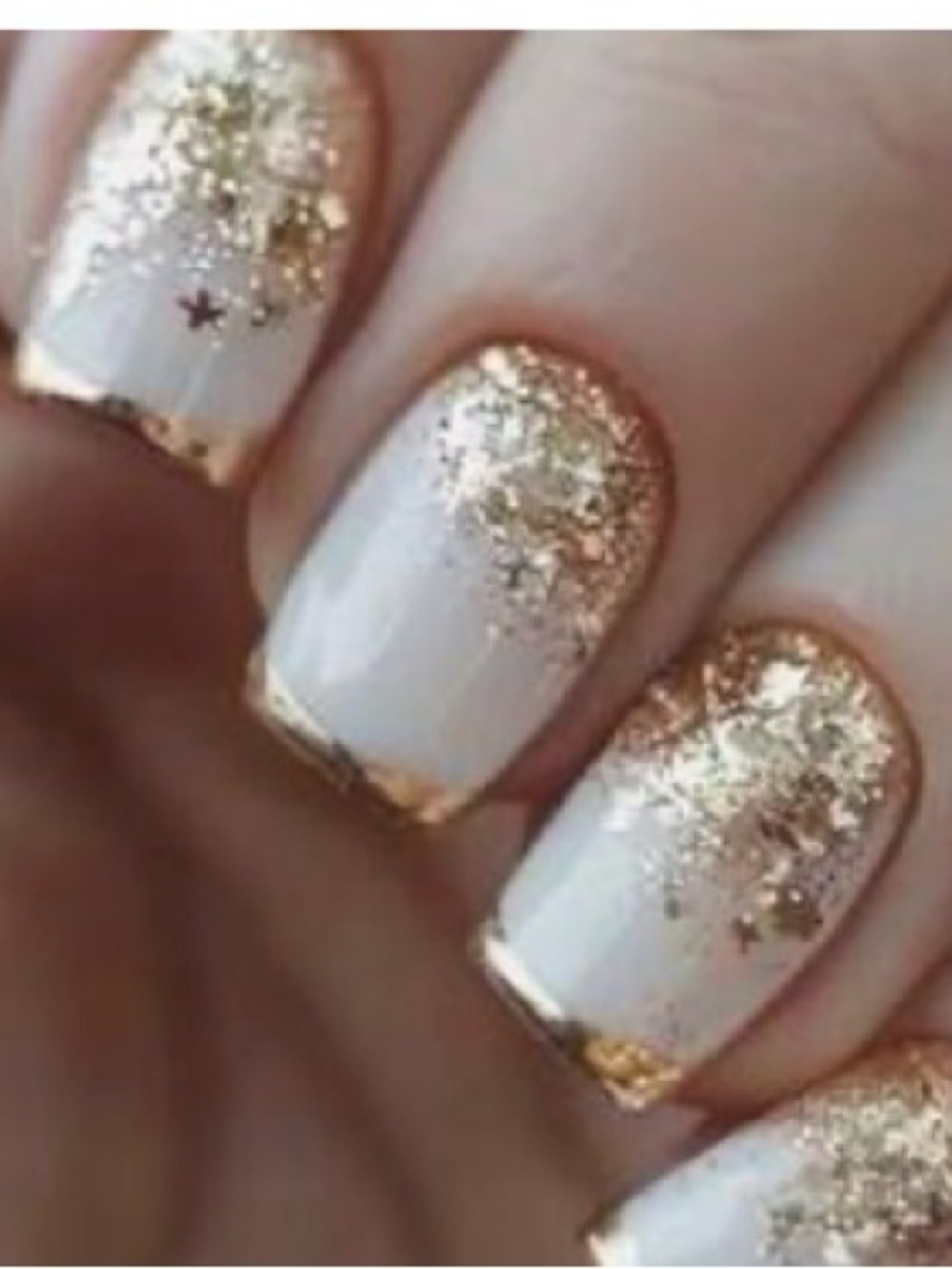 SHEIN White and Gold Glitter Press-On Nails